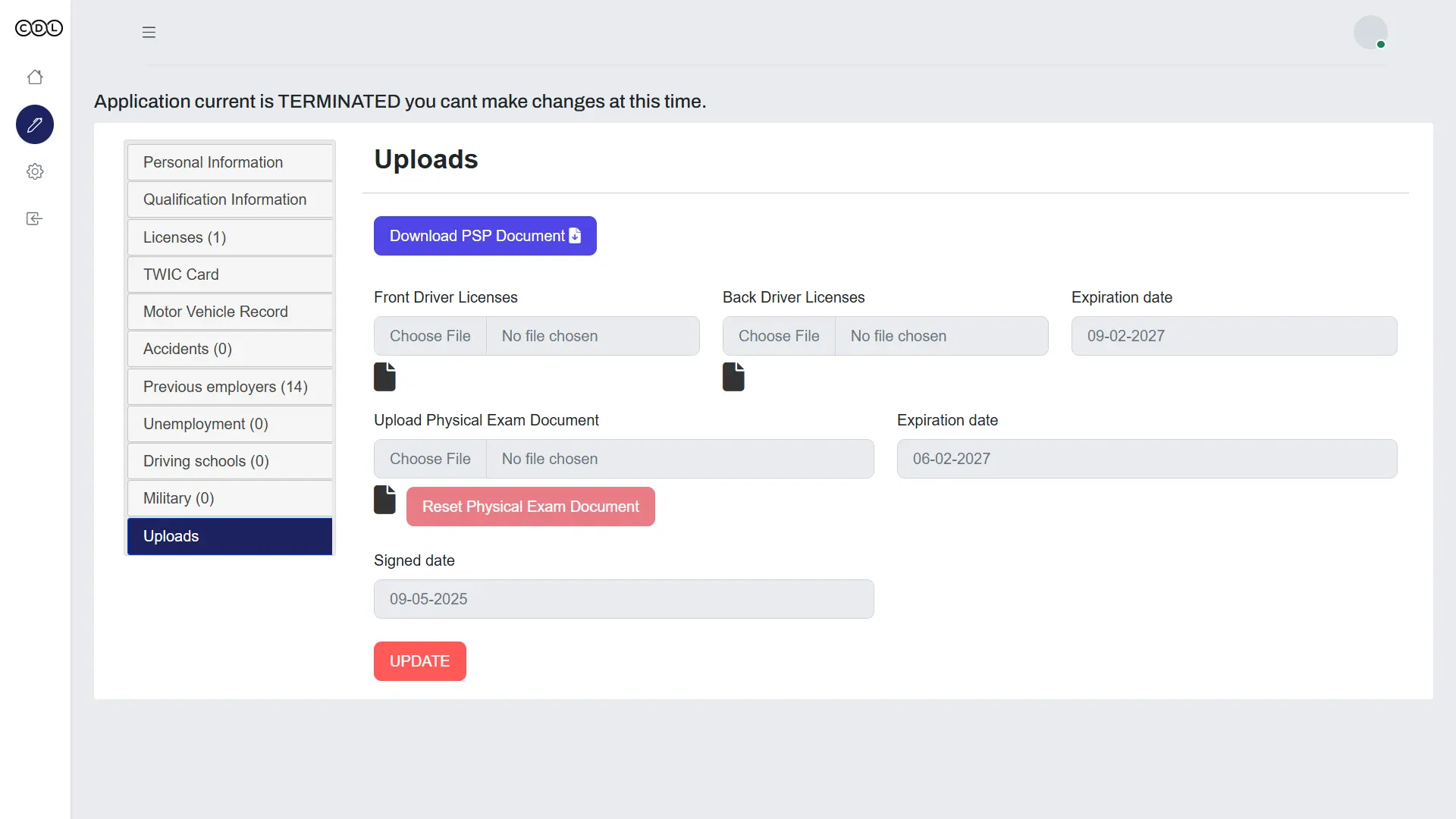 CDLApps recruiter dashboard with driver applications and DQ file status